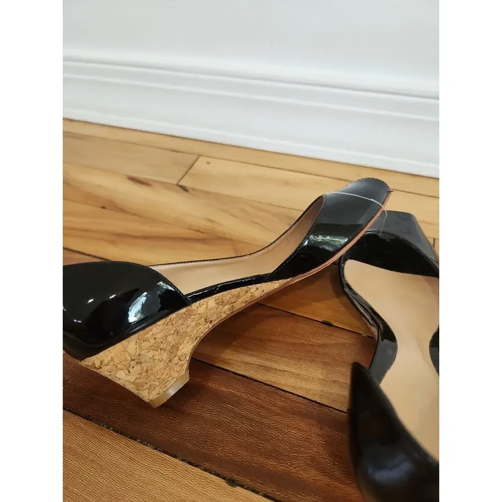 ARTURO CHIANG Black Leather Designer Peep Toe Cork Heel Size 7.5M - Picture 6 of 7